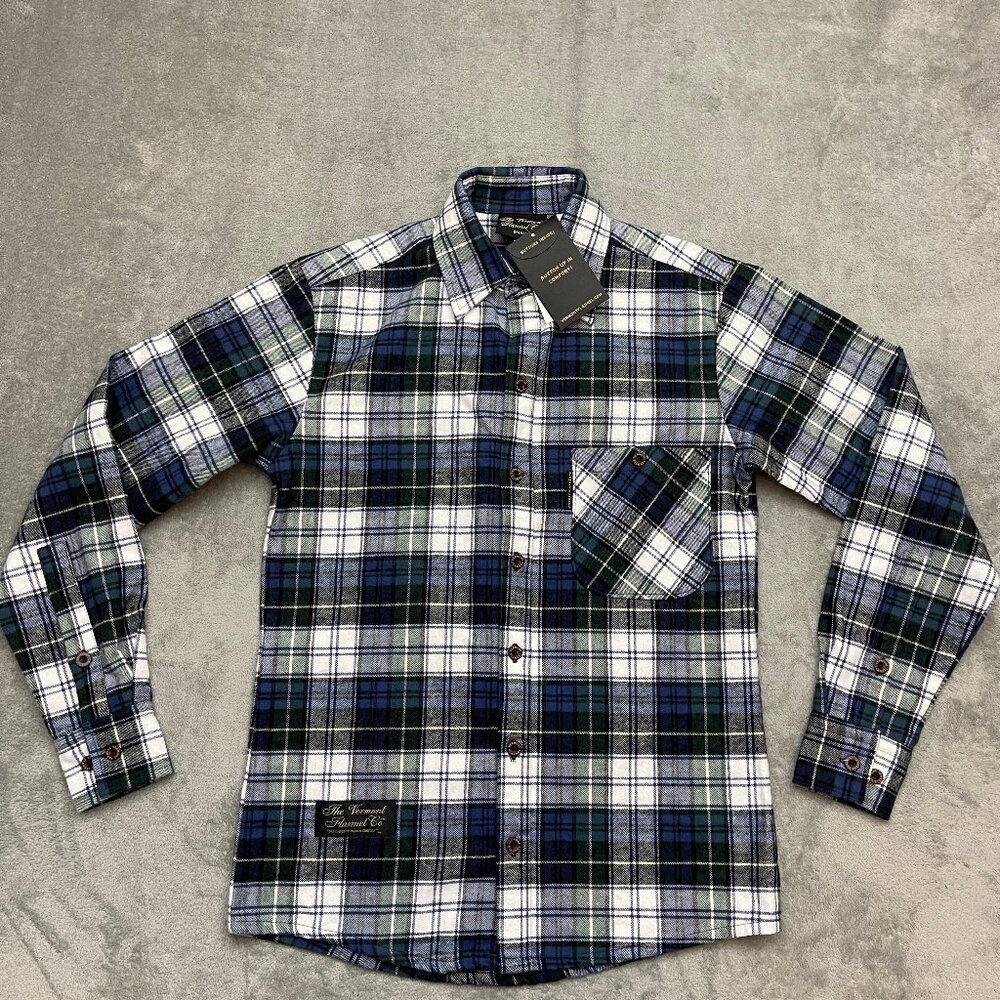 The Vermont Flannel Co Shirt Men Small Blue Plaid Cotton Button Down NWT